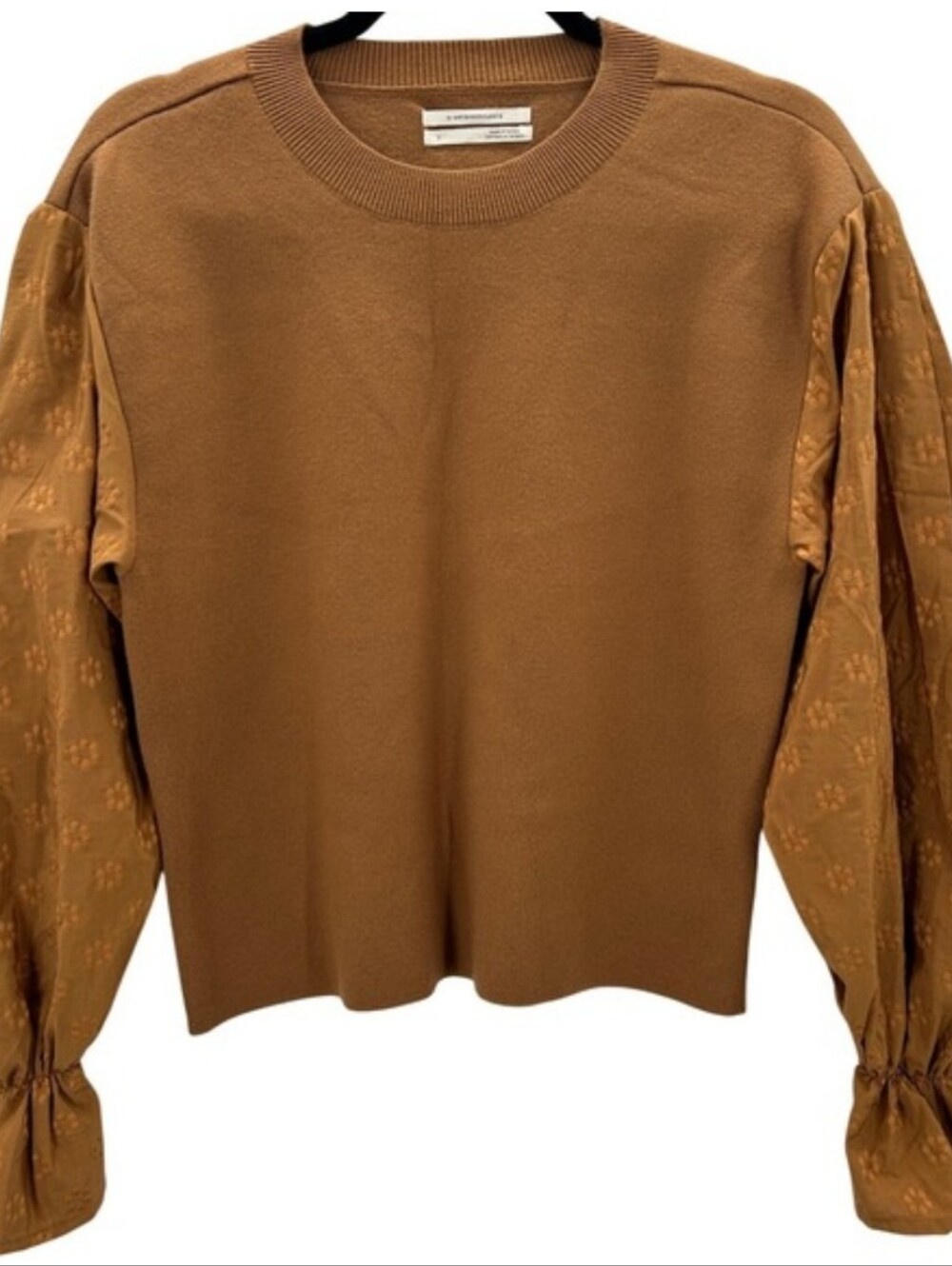 Anthropologie Women's Brown Puff-Sleeve Sweatshirt Top Size Small
